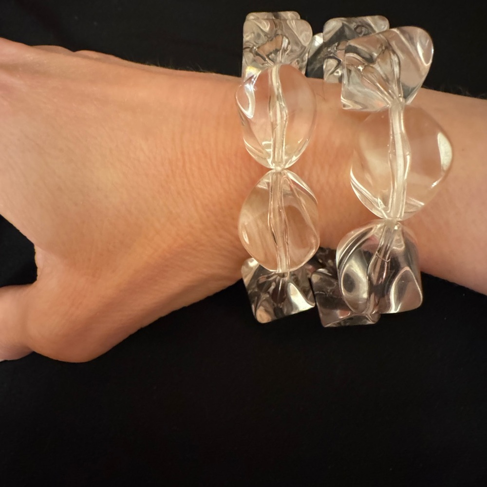Two Chunky Clear Beaded Bracelets - image 2